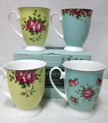 Buy AYNSLEY Archive Rose Footed Mugs Cups Floral Yellow Blue Footed Fine China NEW • 28.32£