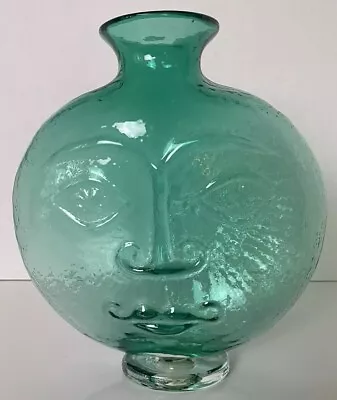 Buy Vintage Blenko Wayne Husted Antique Green Sun Face Glass Vase /decanter • 660.55£