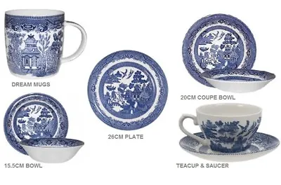 Buy Churchill Blue Willow China Plate Mug Tea Cup Saucer Bowl Dinner Set Of Six      • 6.99£