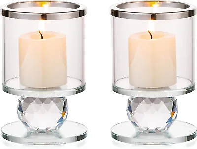 Buy Sziqiqi Crystal Pillar Candle Holders, 2PCS Clear Glass Candlestick Holder • 15.99£