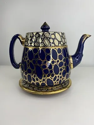 Buy Ellgreave Pottery Burslem England Hand Made Hand Painted Teapot 1624 Blue Gold • 71.55£