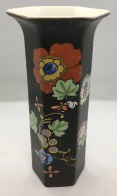 Buy Vintage Crown Ducal Ware Vase Black Chinese Flowers Leaf Angular Restaurant • 69.95£