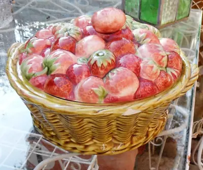 Buy Sarreguemines France Majolica Lidded Bowl Tureen Vintage Strawberry Basket • 20£