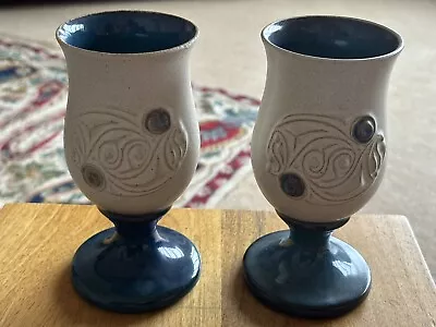 Buy Vintage Laugharne Welsh Studio Pottery Goblets Celtic Design • 15£