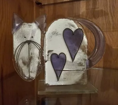 Buy Fused Glass Ornament Cat Heart Purple - Nobilé Glassware - 2142-20 • 22£