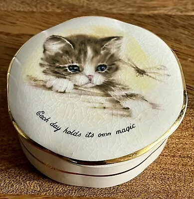 Buy Crown Devon - Fielding & Co Pottery Porcelain Lidded Cat Trinket Jewellery Pot • 7.95£