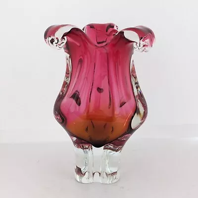 Buy Chribska Art Glass Vase, Josef Hospodka, Czech, Bohemian, Vintage, Pink, Orange • 33£