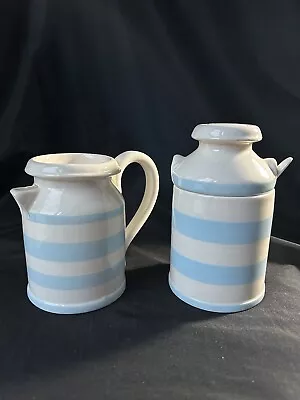 Buy VINTAGE Porcelain Blue Strip Milk Jug&Sugar Bowl Bundle With Spoon Puckator WARE • 35£