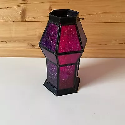 Buy Vintage Stained Glass Hanging Porch Tea Light Garden Lantern Purple Decorative  • 22.99£