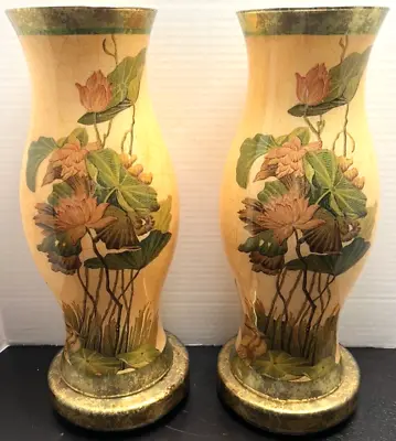 Buy Lesley Roy Hurricane Lamps Reverse Painted Decoupage Crackle Glass 16  RARE • 564.49£