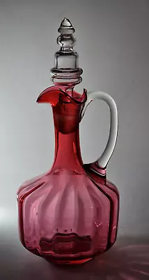 Buy ANTIQUE CRANBERRY GLASS JUG DECANTER - RED OPTIC GLASS 28cm • 36£
