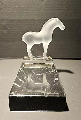 Buy Vtg Signed Lalique Crystal Frosted Glass Tang Horse Marble Base Made In France  • 138.02£