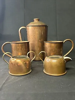 Buy Vintage Copper Serving Set Pitcher 2 Drinking Cups With Cream And Sugar Vessels • 62.41£