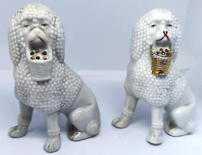Buy 2 X Antique Staffordshire Poodles Dogs With Baskets Figurines • 39.95£
