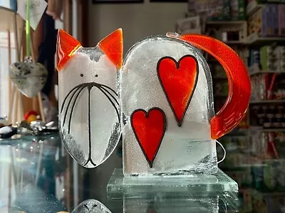 Buy Fused Glass Ornament Cat Heart Red - Nobilé Glassware - 710-12 • 39.99£