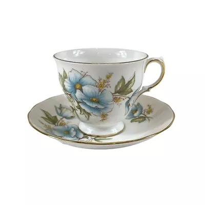 Buy QUEEN ANNE Bone China Teacup & Saucer Blue Flowers Gold Trim Made In England • 14.21£