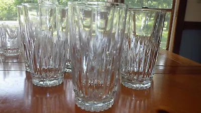 Buy Heavy Clear Glass Tumblers Glasses Weighted Recessed Bottom Cut Vertical Lines 8 • 29.04£