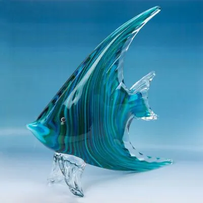 Buy Hand Blown Art Glass Angel Fish Figurine Sculpture Blue Green 20cm WV • 39.98£