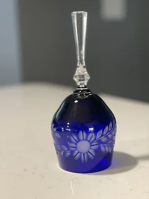 Buy Vintage Hand Cut Bohemian Cobalt Blue Cut To Clear Crystal Glass Bell • 23.66£