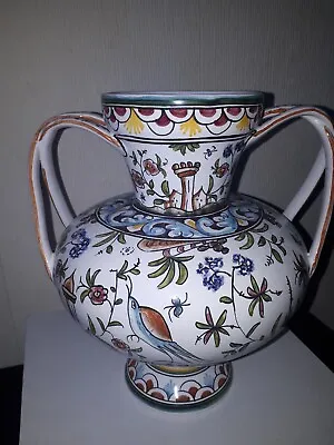 Buy Majolica Ornate Large Amphora Vase White Floral Birds Flowers 9  Tall • 30£
