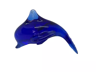 Buy Vintage Hand Blown Art Glass Blue Dolphin  Figurine 4.25  X 2.25  • 13.27£