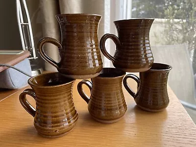 Buy Charming Retro Signed Studio Pottery Ribbed Brown Mug 8.5 Cm H Priced Singly • 8.50£