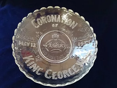 Buy Vintage KING GEORGE VI Coronation 1937 Commemorative Glass Plate / Dish • 9.99£