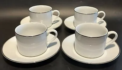 Buy Set Of Four Royal Worcester Classic Platinum White Cups And Saucers • 16£