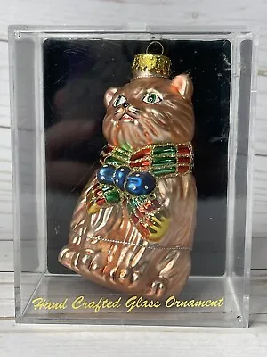 Buy NEW Hand Made Glass Orange CAT Christmas Ornament Unique Treasures • 19.03£