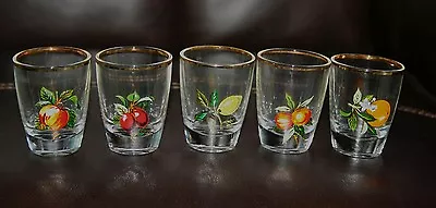 Buy Nice Retro 1960’s 5 Glass Set Fruit Design Whisky Liquer Glasses • 12.80£