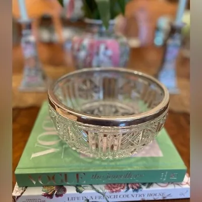 Buy Vintage Raimond  Clear Cut Pressed Glass Bowl, Silver Plate Rim, Made In England • 43.09£