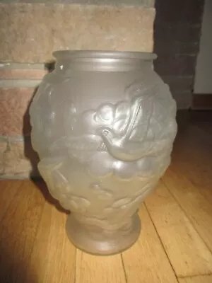 Buy Vintage Czech Frosted Glass Vase Birds  Czechoslovakia Bohemian • 71.92£