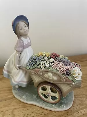 Buy Lladro Figurine No 6521 “Love’s Tender Tokens” Girl Pushing Barrow Of Flowers • 150£
