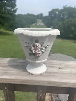 Buy Lefton China Porcelain Bisque Urn Vase - Vintage Pink Blue Flowers Decor Planter • 17.26£