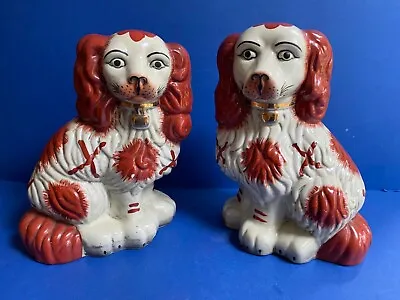 Buy Pair Staffordshire Style Pottery Spaniel Wally Dogs 12.75” Approx  Handpainted • 46£