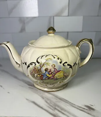 Buy Antique Sadler Teapot Courting Lady Gentleman Ivory Gold Beautiful England LW • 28.22£