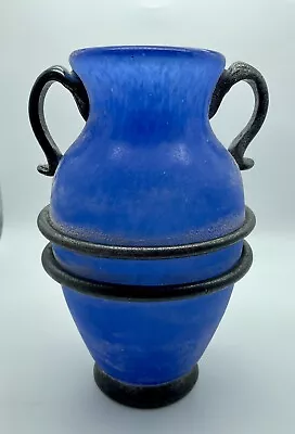 Buy 9”  Design Guild  STICKER Romania Art Glass Cobalt BLUE Handblown Urn Vase Jar • 72.28£