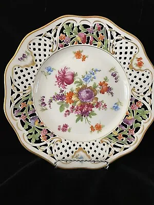 Buy Vintage Dresden Reticulated Dinner/ Cabinet Plate 10  Flowers Gilt  Excellent • 48.02£