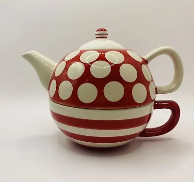 Buy Price & Kensington Pristine Pottery Teapot And Cup For One Red Spots & Stripes • 9.99£