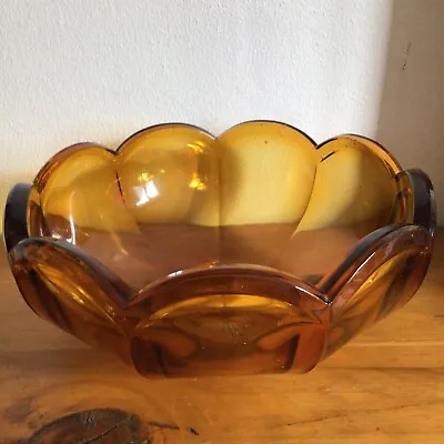 Buy Vintage Fruit Bowl Large Marigold Amber Glass Heavy, Solid, Quality 9 X 4 Inch  • 13.50£