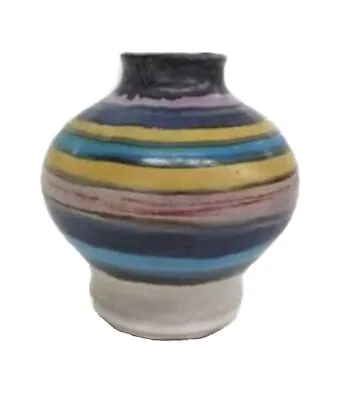 Buy VTG Pacific Stoneware Signed B. Welsh 1971 Pottery Blues Mauve Striped Vase EUC • 24.09£