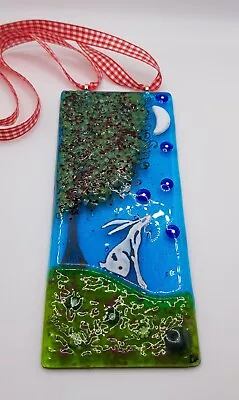 Buy Moon Gazing Hare Fused Glass Suncatcher. Unique Fused Glass.  Glass Art. • 20.50£