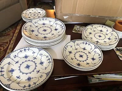 Buy Huge 22 Piece Set Of Furnivals Denmark Blue 7 10” Plates 3 Cereal Bowls  • 236.81£
