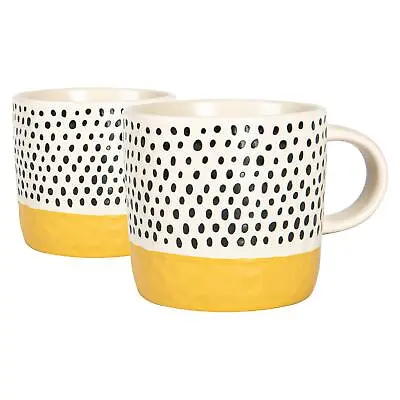 Buy 2x Dipped Dotty Stoneware Coffee Mugs Large Rustic Tea Cups Set 385ml Mustard • 10£