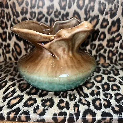 Buy Vintage Pates Australian Sydney Pottery Ruffled Vase Green Brown • 55£