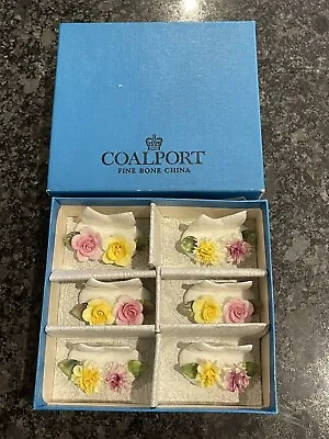 Buy Vintage Coalport Porcelain Flowers Double Card Holders Boxed Set Of 6 New Unused • 18£