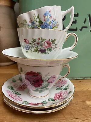 Buy Trio Of Vintage Mis Match Cups & Saucers 3 Floral Duos Minton Windsor Royal Vale • 12£