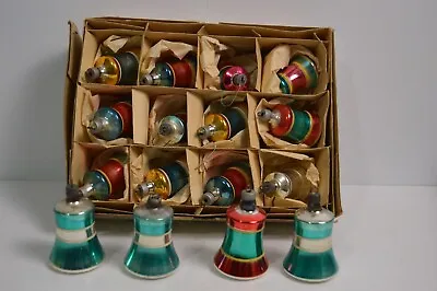 Buy 16 Vintage Premier Striped Glass Bells Christmas Tree Ornaments MCM Lot • 166.03£