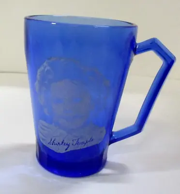Buy Vintage 1930's Shirley Temple Cobalt Blue Glass Cup 3 ½” • 13.46£