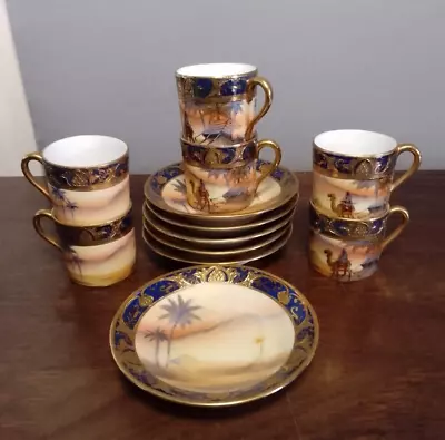 Buy 6 X NORITAKE COFFEE CUPS & SAUCERS WITH HAND PAINTED CAMEL & DESERT SCENES • 40£